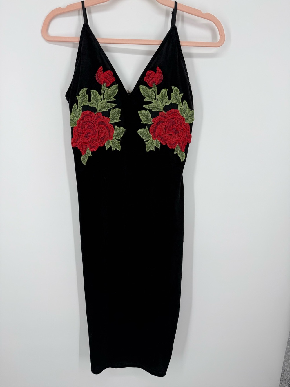 K-T-O-O Velvet Rose Dress‎ Black Bodycon Whimsigoth Y2K 90s Grunge Goth Cami Med